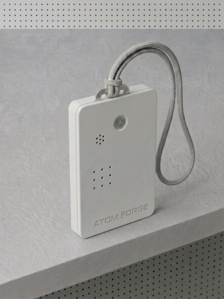 AtomForge Guider Hardware Badge Perspective Side View